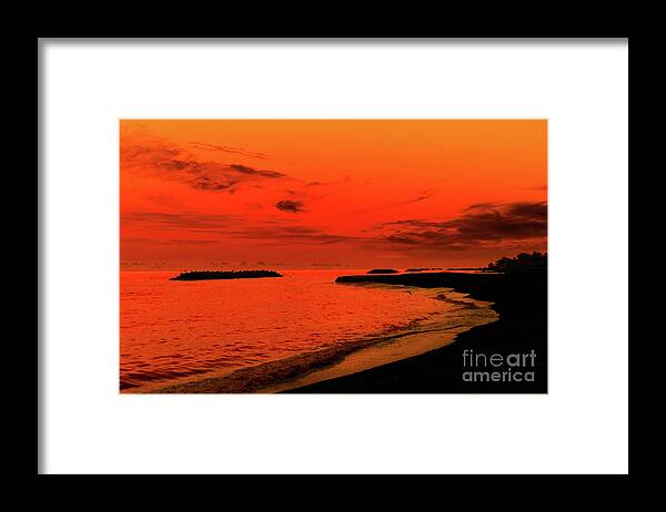 Fiery Lake Sunset Framed Print featuring the photograph Fiery Lake Sunset by Randy Steele