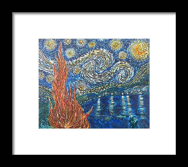 Fiery Night Framed Print featuring the painting Fiery Night by Amelie Simmons