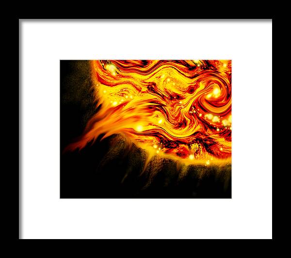 Sun Framed Print featuring the digital art Fiery Sun erupting with M1.7 class solar flare by Abstract Angel Artist Stephen K