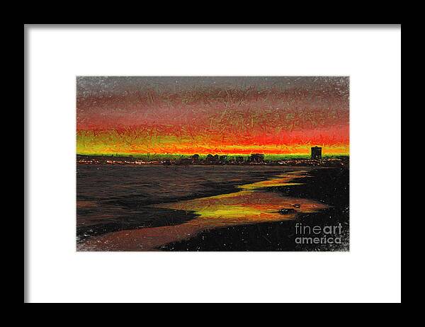 Fiery Susnet Framed Print featuring the digital art Fiery Sunset by Mariola Bitner