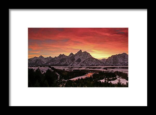 Sunset Framed Print featuring the photograph Fiery Sunset on Snake River by Ronnie And Frances Howard