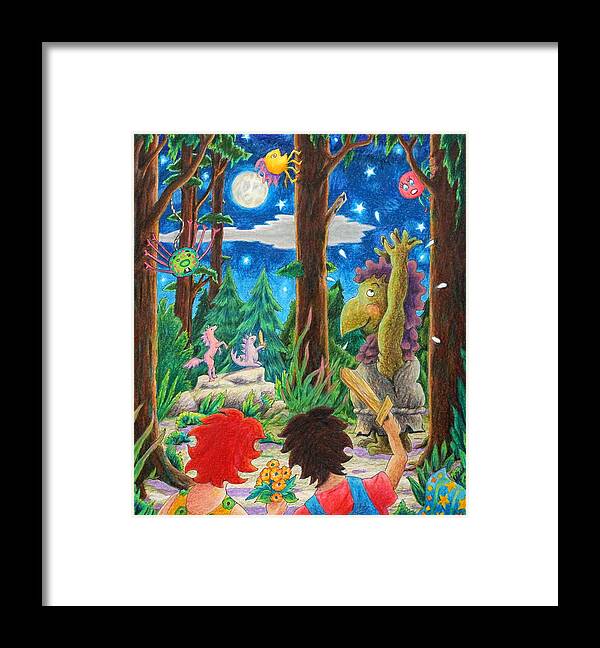 Forest Framed Print featuring the drawing Fighting Orcs and Giant Spiders by Matt Konar