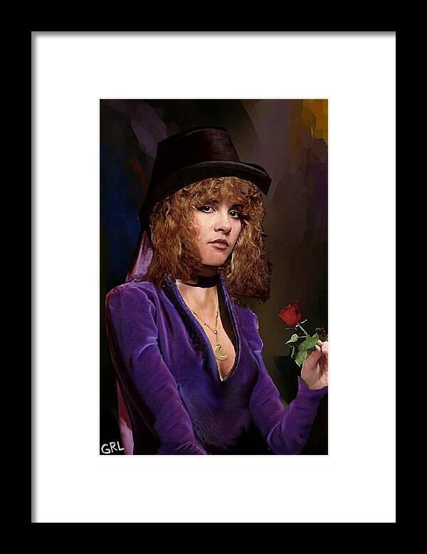Fine Art Framed Print featuring the painting Fine Art Digital Portrait Stevie Nicks Crescent Moon Top Hat by G Linsenmayer
