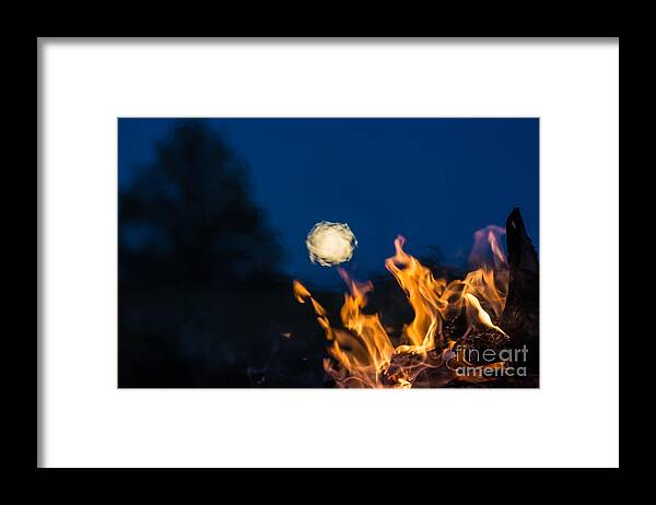 Cheryl Baxter Photography Framed Print featuring the photograph Fire and Full Moon by Cheryl Baxter