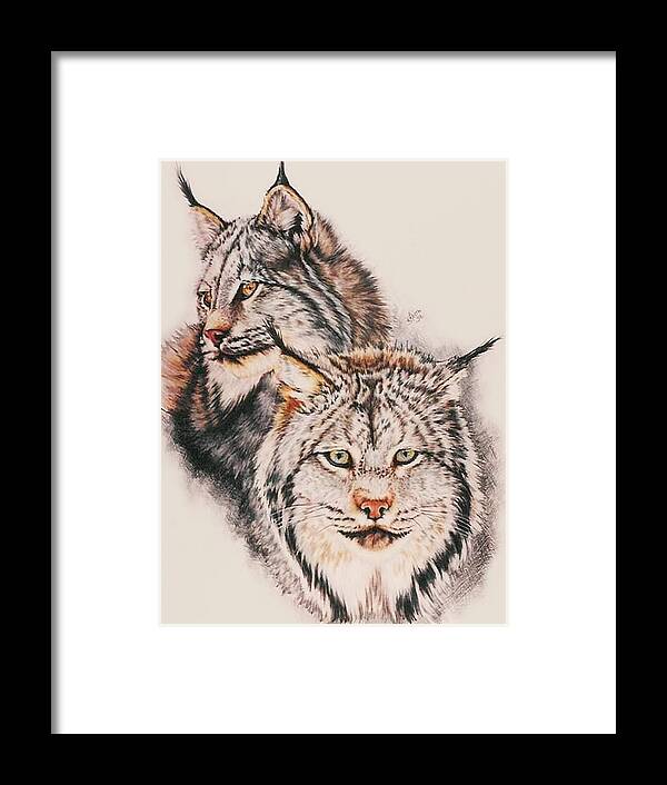 Lynx Framed Print featuring the drawing Fire and Ice by Barbara Keith