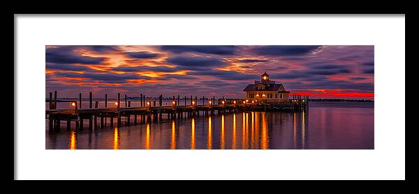 Roanoke Marshes Lighthouse Framed Print featuring the photograph Fire in the Sky by C Renee Martin