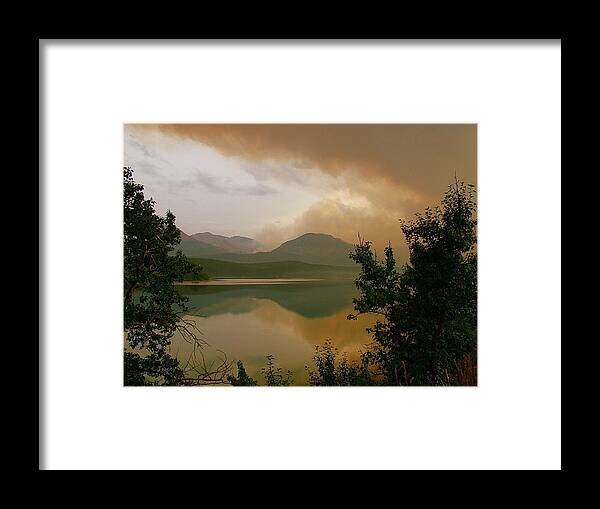 St Mary Lake Framed Print featuring the photograph Fire Over St Mary Lake by Tracey Vivar