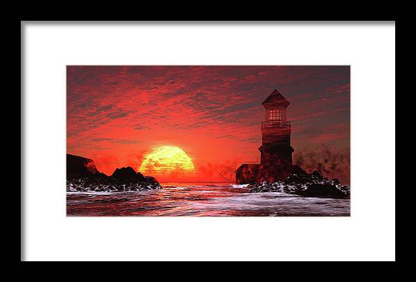 Fire Sky Sunset Framed Print featuring the digital art Fire Sky Sunset by John Junek