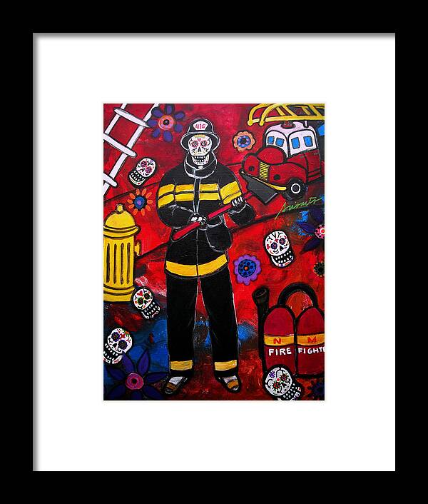 Fire Fighter Framed Print featuring the painting Firefighter by Pristine Cartera Turkus