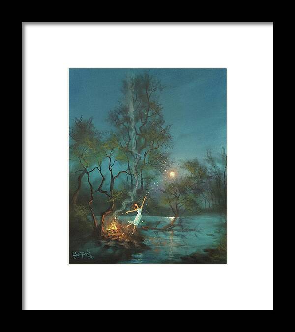 Midsummer’s Eve Framed Print featuring the painting Fireflies and Moonlight by Tom Shropshire