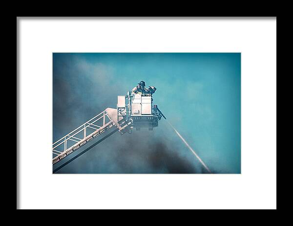 Aerial Framed Print featuring the photograph Firemen Dousing Flames by Todd Klassy