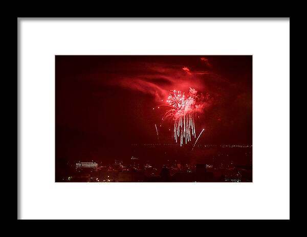 Bonnie Follett Framed Print featuring the photograph Fireworks in Red and White by Bonnie Follett