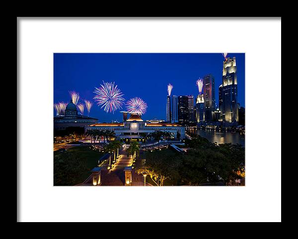 Landscape Framed Print featuring the photograph Fireworks Over Parliament by Ng Hock How
