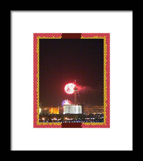 Fireworks Over The Las Vegas Strip Framed Print featuring the photograph Fireworks Over The Las Vegas Strip by Shirley Anderson