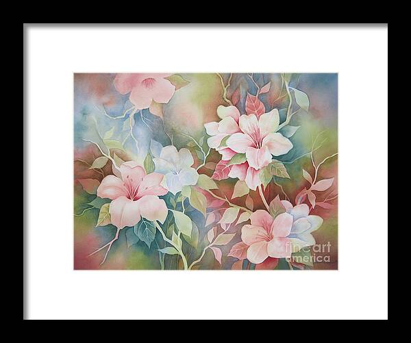 Hibiscus Framed Print featuring the painting First Blush by Deborah Ronglien