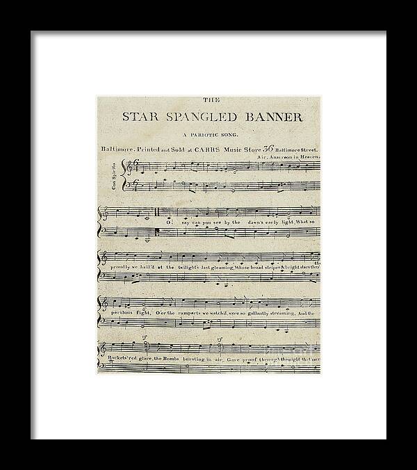 Patriotic Framed Print featuring the drawing First edition of the sheet music for The Star Spangled Banner by American School