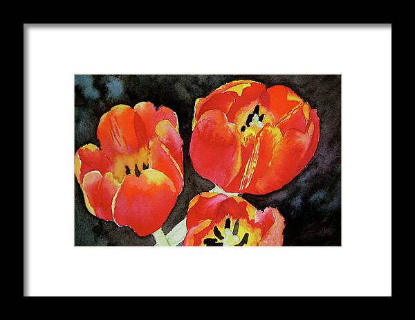 Tulips Framed Print featuring the painting First Fire by Beverley Harper Tinsley