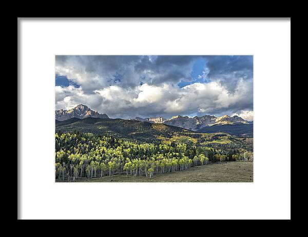 Autumn Framed Print featuring the photograph First Light on the Sneffels Range by Denise Bush