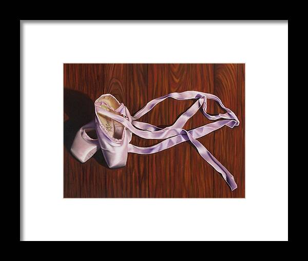 Pointe Shoes Framed Print featuring the painting First Position by Melanie Cossey