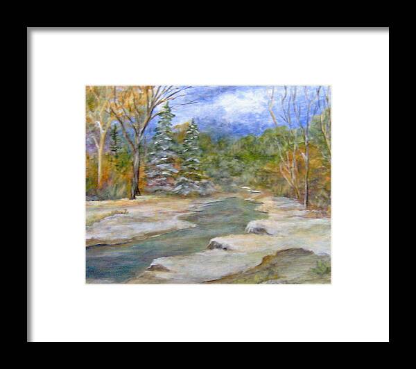 Landscape Framed Print featuring the painting First Snow of Winter by Lorna Skeie