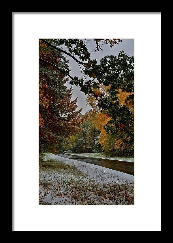 Seasons Framed Print featuring the photograph First Snowfall by Dani McEvoy