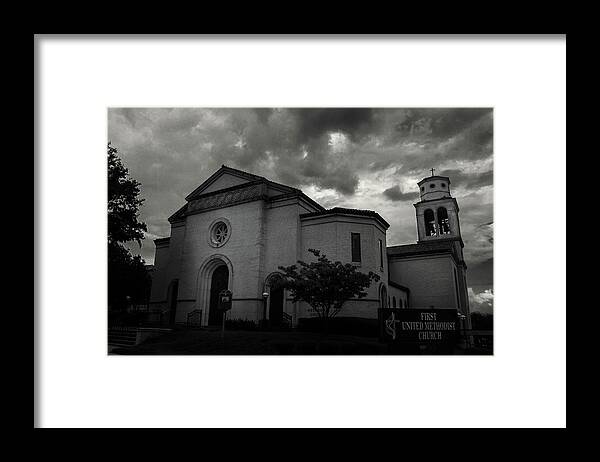 City Of Longview Framed Print featuring the photograph First United Methodist Church Longview by Eugene Campbell