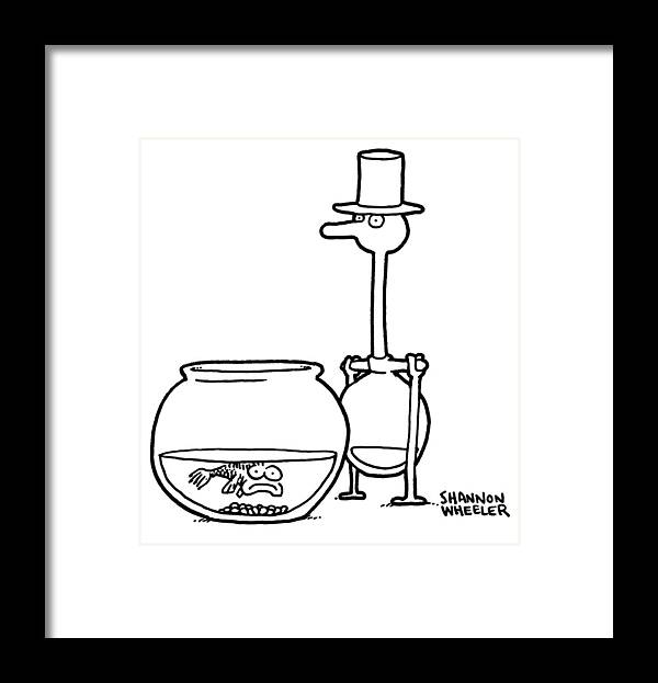 Drinking Bird Framed Print featuring the drawing Fish and Drinking Bird by Shannon Wheeler