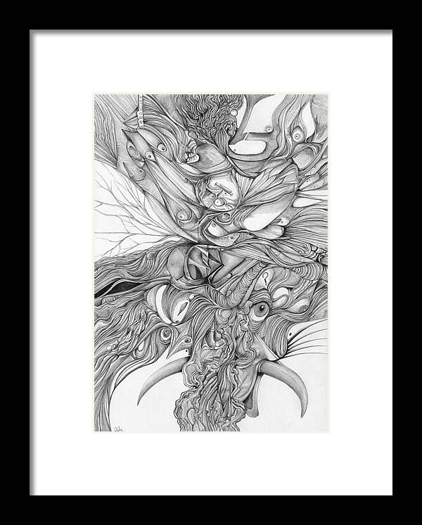 Abstract Framed Print featuring the drawing Fish Eye Tusk by Piers Le Sueur