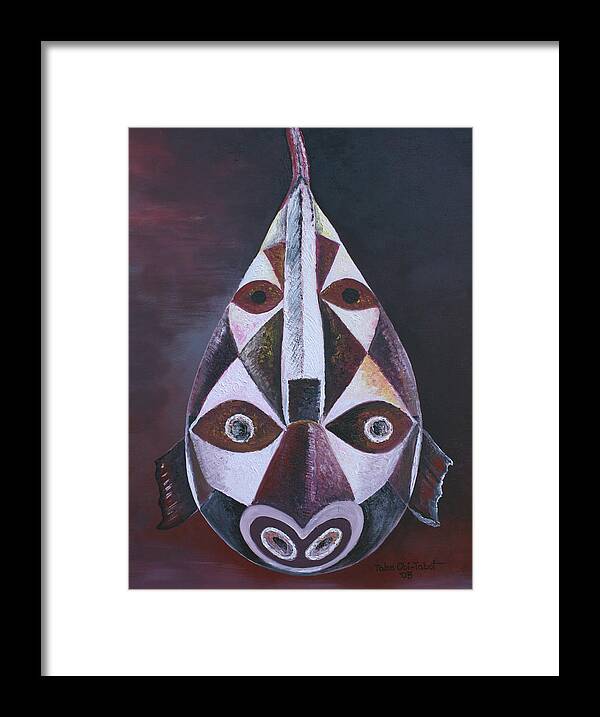 Oil On Canvas Framed Print featuring the painting Fish Mask by Obi-Tabot Tabe