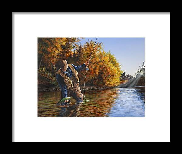 Fly Fishing Framed Print featuring the painting Fisherman by Anthony J Padgett