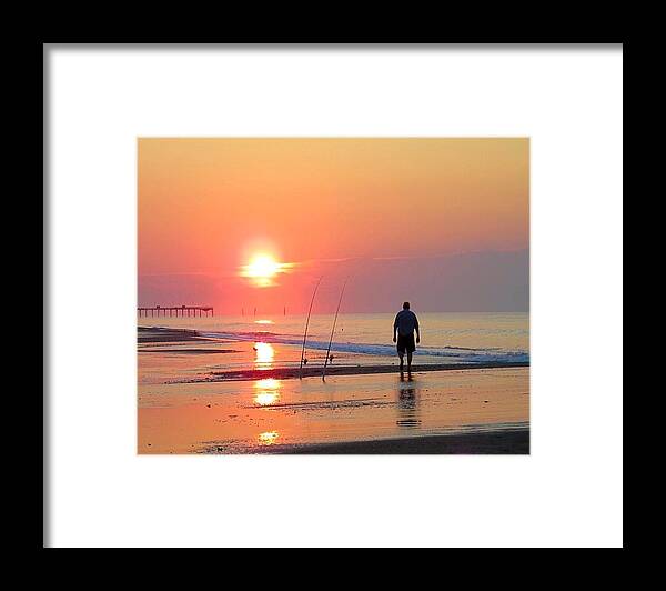 Beach Framed Print featuring the photograph Fisherman at Sunrise by Betty Buller Whitehead