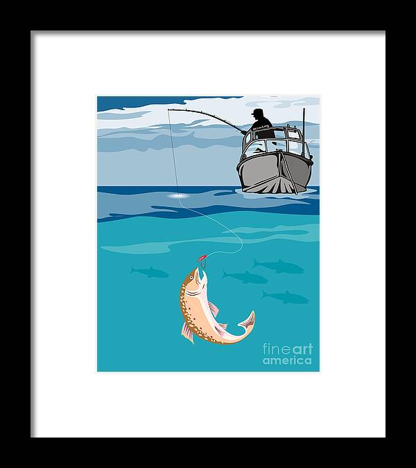 Fly Fisherman Framed Print featuring the digital art Fisherman on boat trout by Aloysius Patrimonio