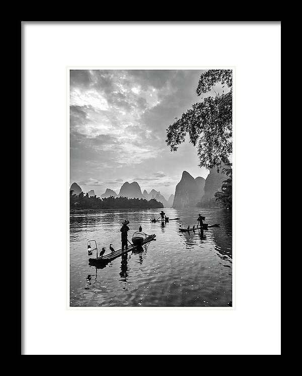 China Framed Print featuring the photograph Fishermen at dawn. by Usha Peddamatham