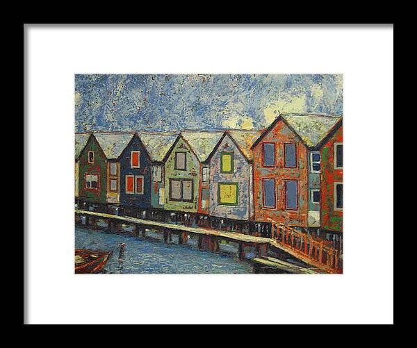 Landscape Framed Print featuring the painting Fishermen huts by Walter Casaravilla
