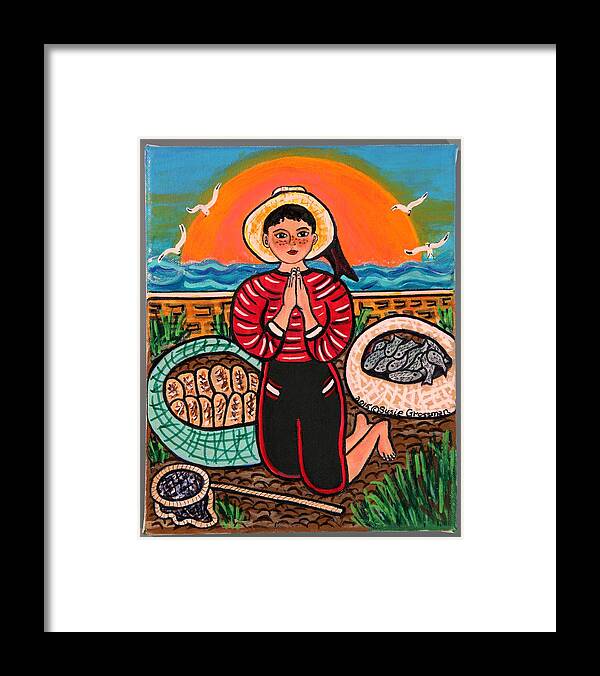 Boy Framed Print featuring the painting Fishes and Loaves by Susie Grossman