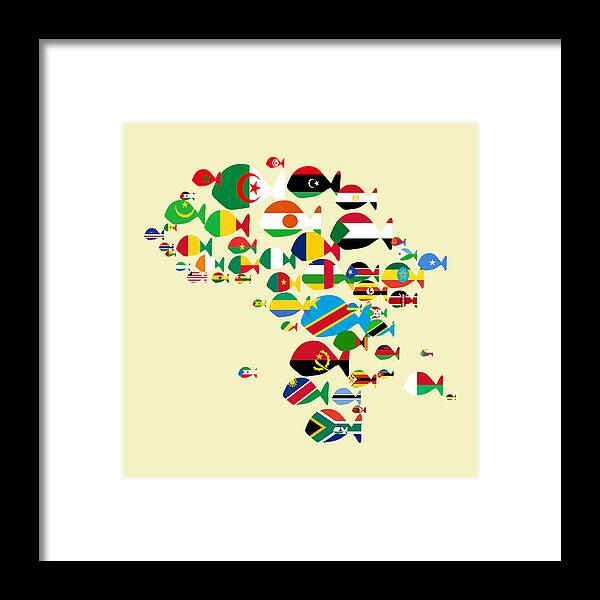 Fishes Framed Print featuring the digital art Fishes Map of Africa by Keshava Shukla