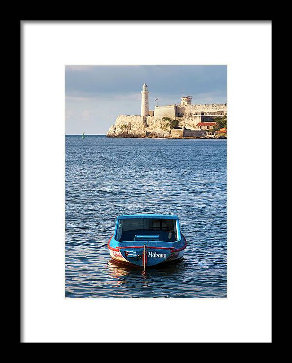 Morro Framed Print featuring the photograph Fishing Boat at Morro Castle Havana Cuba by Charles Harden