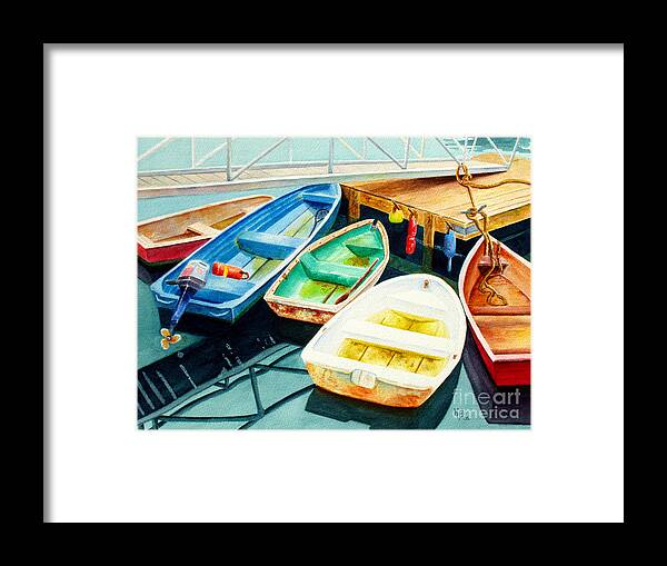 Fishing Framed Print featuring the painting Fishing Boats by Karen Fleschler