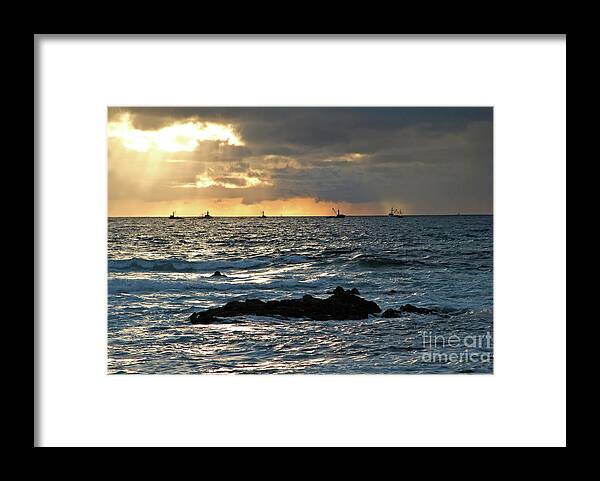 Fishing Boats Framed Print featuring the photograph Fishing Boats off Point Lobos by Charlene Mitchell