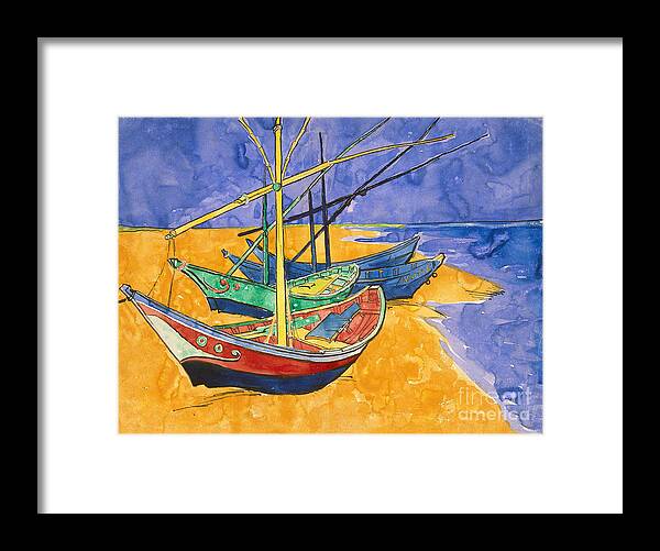 Vincent Van Gogh Framed Print featuring the painting Fishing Boats on the Beach at Saintes Maries de la Mer by Vincent Van Gogh