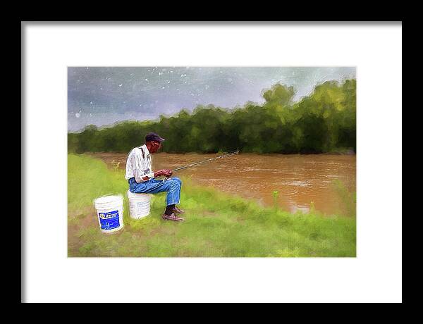 North Carolina Framed Print featuring the painting Fishing for Dinner AP by Dan Carmichael