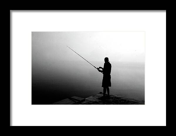 Fishing Framed Print featuring the photograph Fishing in Fog by Jean Macaluso