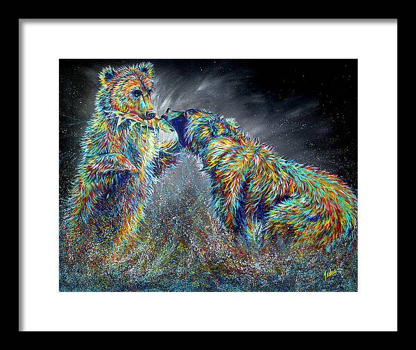 Grizzly Framed Print featuring the painting Fishing in the Dark by Teshia Art