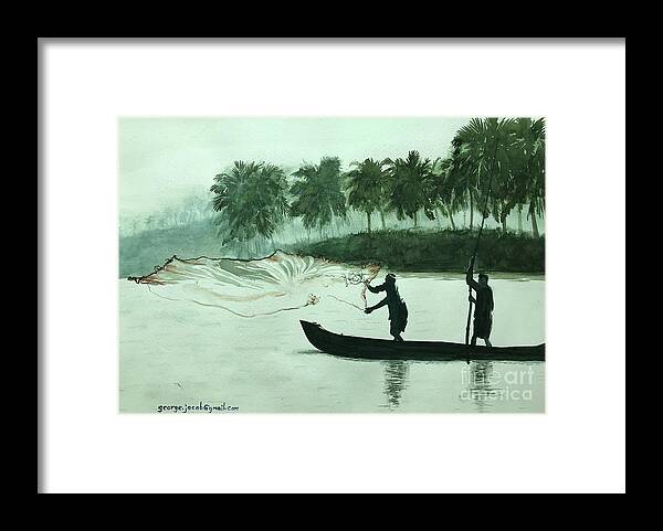 Kerala Framed Print featuring the painting Fishing men Kerala by George Jacob