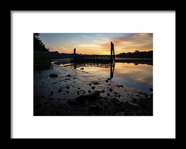 Connecticut River Framed Print featuring the photograph Fishing pier at dawn by Kyle Lee