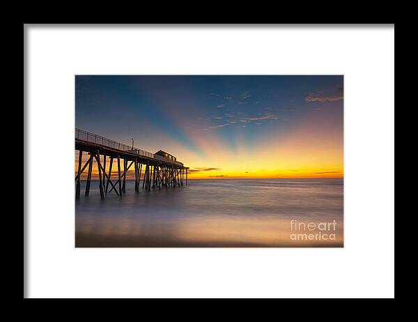 Fishing Pier Sunrise Framed Print featuring the photograph Fishing Pier Sun Rays by Michael Ver Sprill