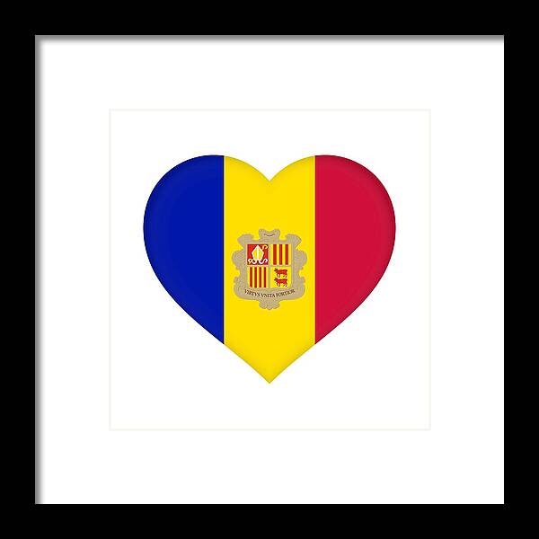 Andorra Framed Print featuring the digital art Flag of Andorra Heart by Roy Pedersen