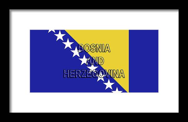 Bosnia Framed Print featuring the digital art Flag of Bosnia and Herzegovina Word by Roy Pedersen