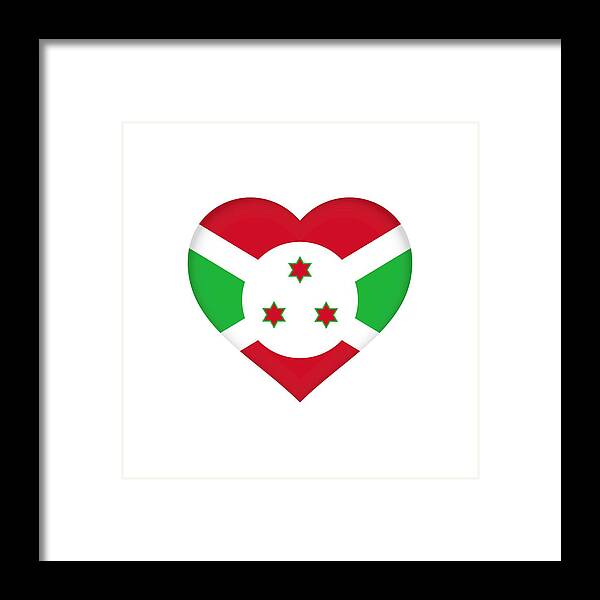 Africa Framed Print featuring the digital art Flag of Burundi Heart by Roy Pedersen
