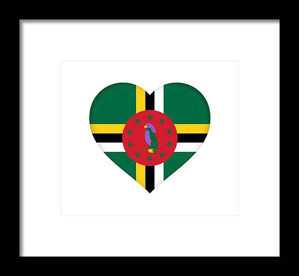Dominica Framed Print featuring the digital art Flag of Dominica Heart by Roy Pedersen